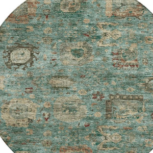 HomeRoots 8 Foot Round Abstract Polyester Area Rug in Blue Teal for Indoor Outdoor Spaces 724447