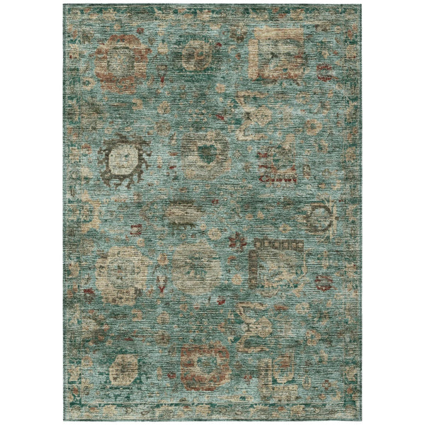 Abstract Teal Washable Polyester Area Rug for Indoor Outdoor Living Spaces and Coastal Decor
