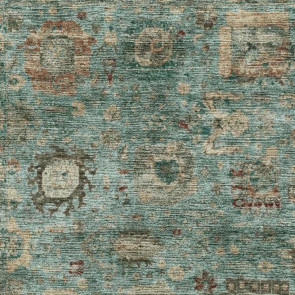 Abstract Teal Washable Polyester Area Rug for Indoor Outdoor Living Spaces and Coastal Decor