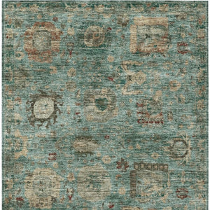 Abstract Teal Washable Polyester Area Rug for Indoor Outdoor Living Spaces and Coastal Decor
