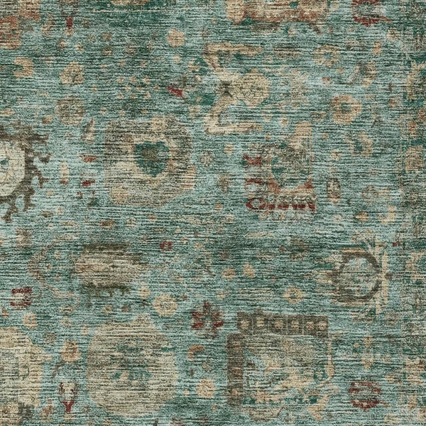 Abstract Teal Washable Polyester Area Rug for Indoor Outdoor Living Spaces and Coastal Decor