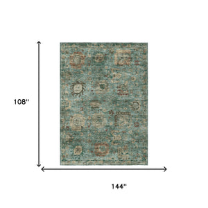 Abstract Teal Washable Polyester Area Rug for Indoor Outdoor Living Spaces and Coastal Decor