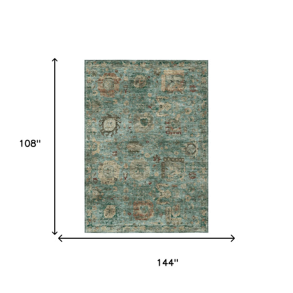 Abstract Teal Washable Polyester Area Rug for Indoor Outdoor Living Spaces and Coastal Decor