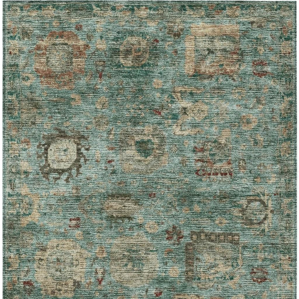 HomeRoots Abstract Teal Washable Polyester Area Rug for Indoor Outdoor Living Spaces and Coastal Decor 10' x 14' 724450