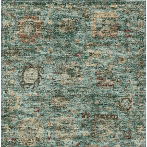 Abstract Teal Washable Polyester Area Rug for Indoor Outdoor Living Spaces and Coastal Decor