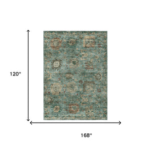 Abstract Teal Washable Polyester Area Rug for Indoor Outdoor Living Spaces and Coastal Decor