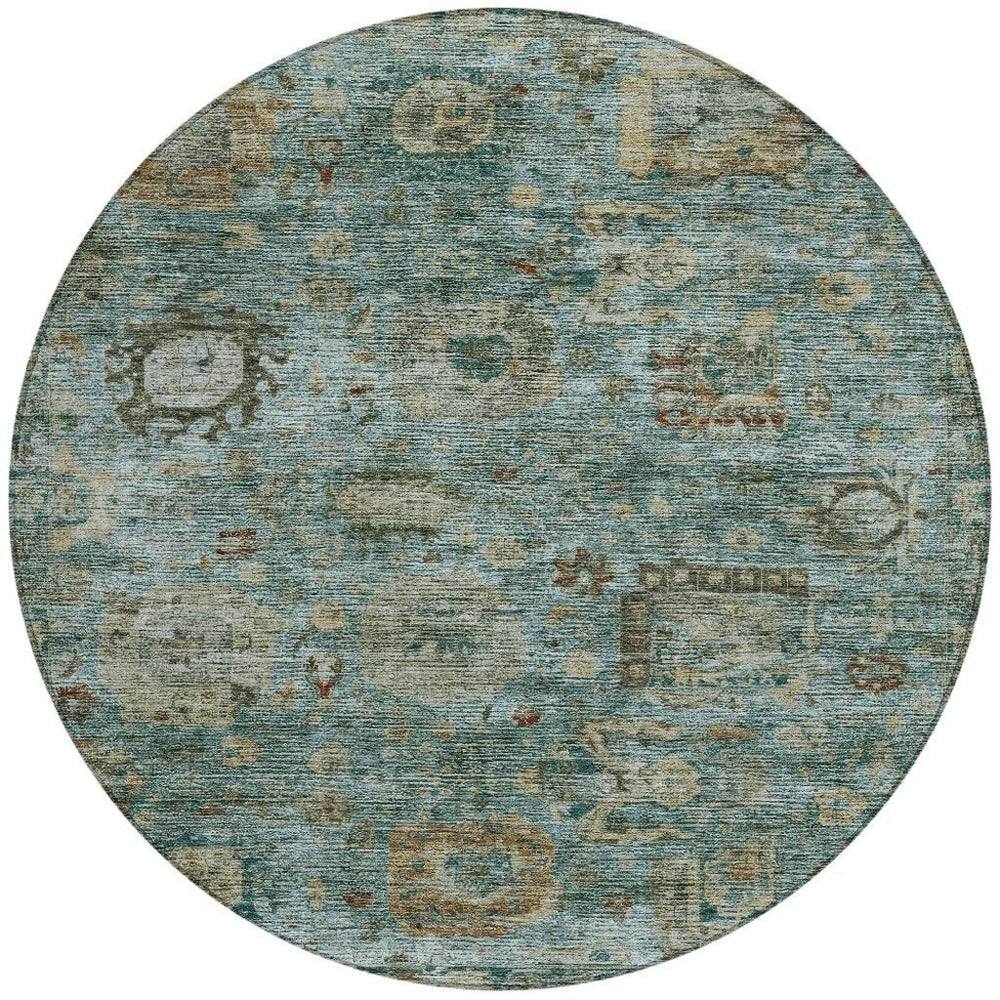 8 Ft Round Abstract Washable Polyester Area Rug for Patio Porch or Family Room