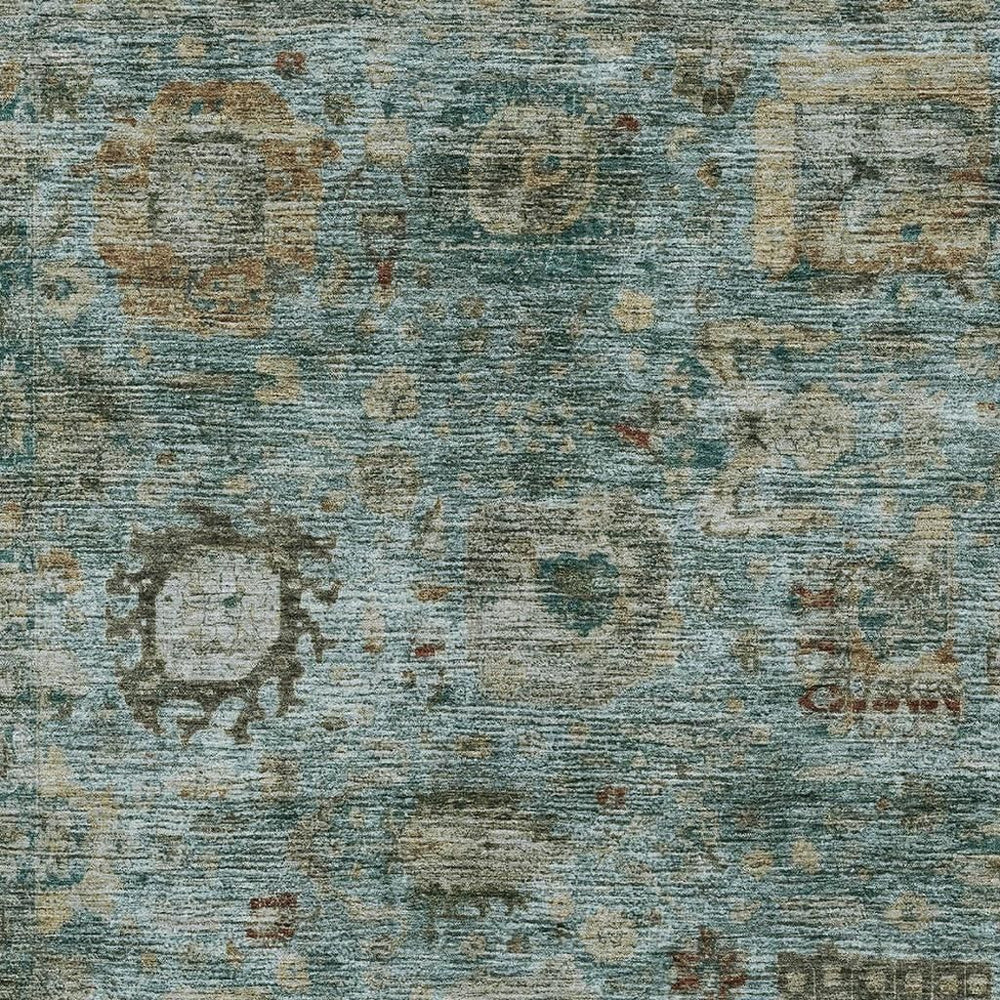 HomeRoots Abstract Teal Aqua Polyester Washable Indoor Outdoor Area Rug for Patio and Living Room 9' X 12' 724455