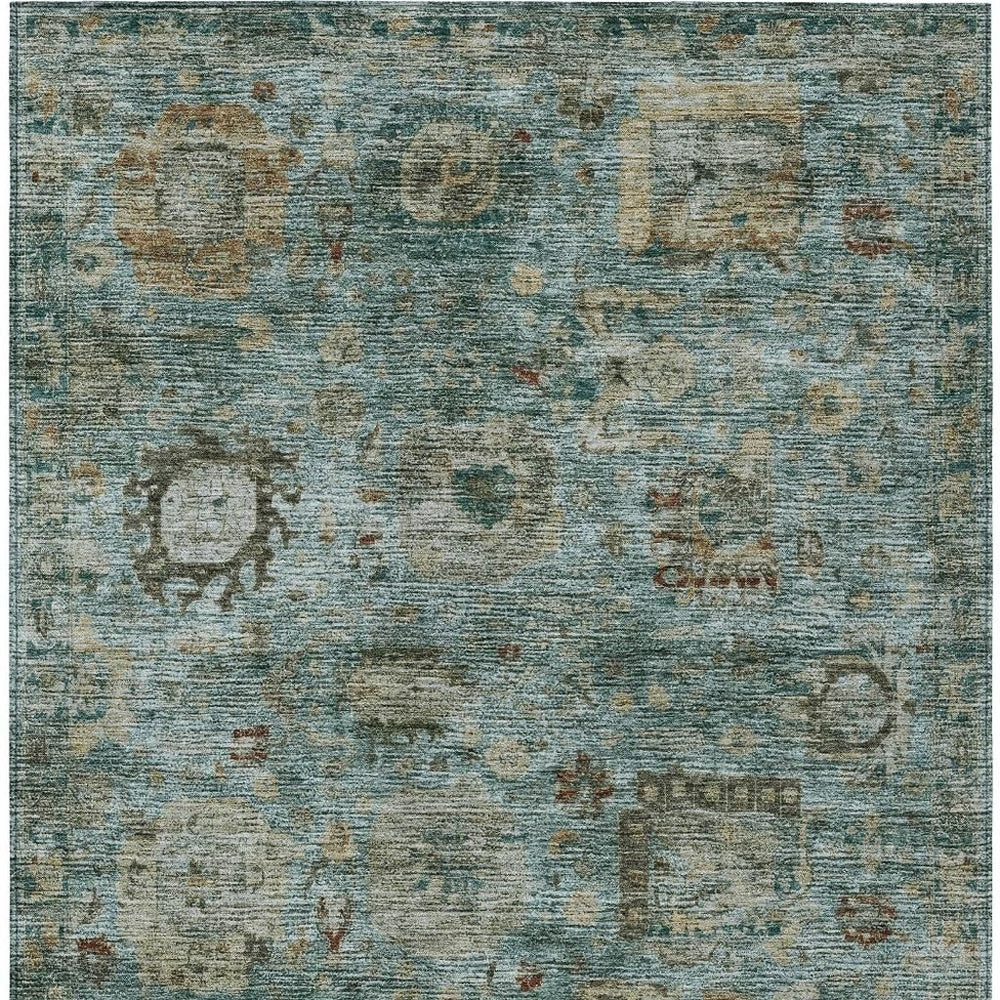 HomeRoots Abstract Teal Aqua Polyester Washable Indoor Outdoor Area Rug for Patio and Living Room 9' X 12' 724455