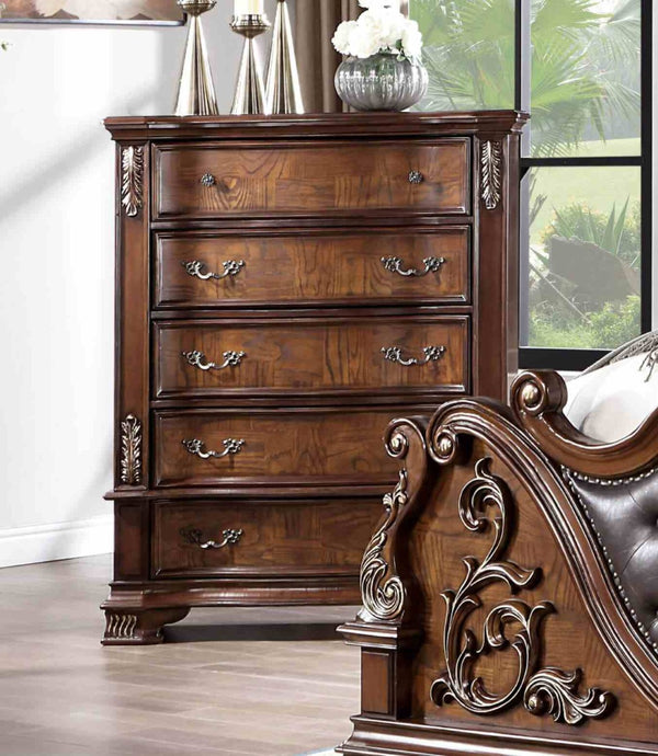 English Elm Brown Cherry Chest with Genuine Marble Top Bronze Hardware Traditional Bedroom Storage B2741P448891