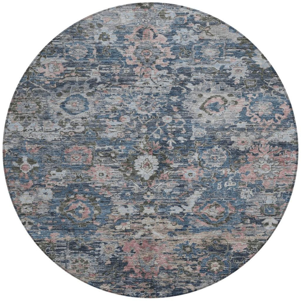 HomeRoots 8 Foot Round Floral Polyester Area Rug Washable Indoor Outdoor Coastal Patio Decor 724493