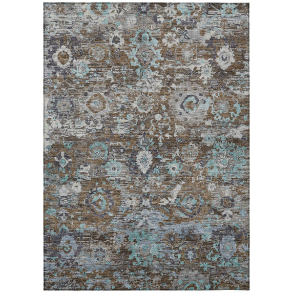 Floral Polyester Area Rug Machine Washable Indoor Outdoor Transitional Patio Living Decor