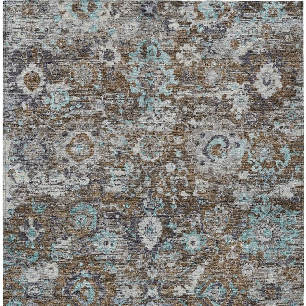 HomeRoots Floral Polyester Area Rug Machine Washable Indoor Outdoor Transitional Patio Living Decor 5' x 8' 724498