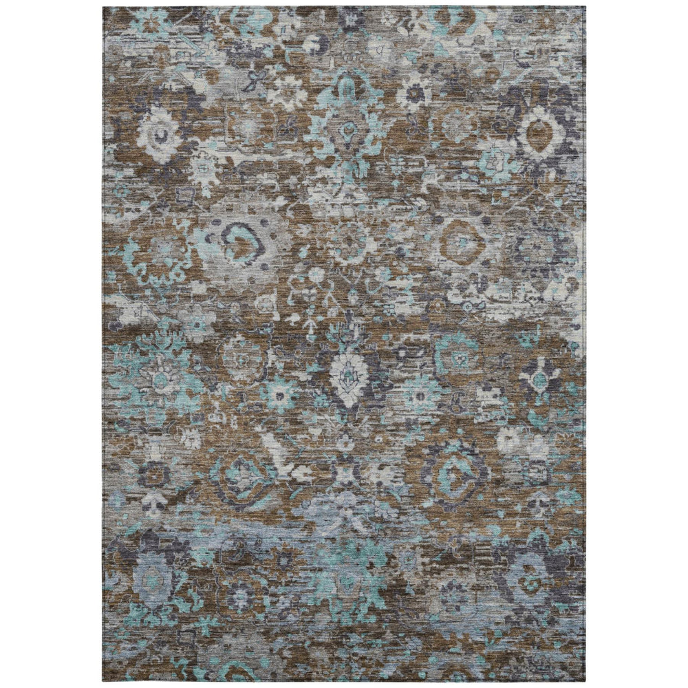 HomeRoots Floral Polyester Area Rug Machine Washable Indoor Outdoor Transitional Patio Living Decor 5' x 8' 724498