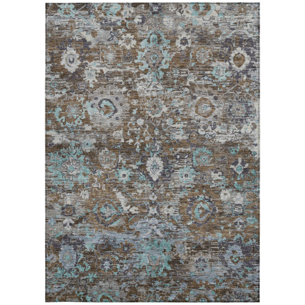 Floral Polyester Area Rug Machine Washable Indoor Outdoor Transitional Patio Living Decor