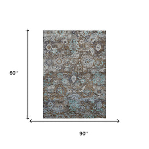 Floral Polyester Area Rug Machine Washable Indoor Outdoor Transitional Patio Living Decor
