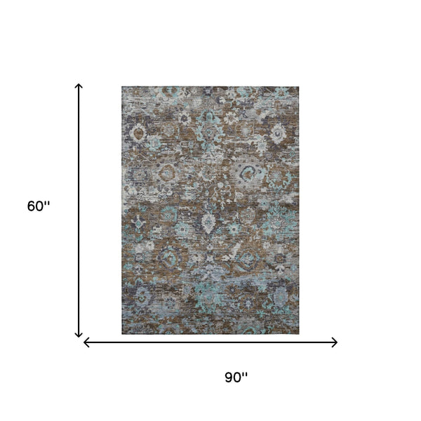 Floral Polyester Area Rug Machine Washable Indoor Outdoor Transitional Patio Living Decor