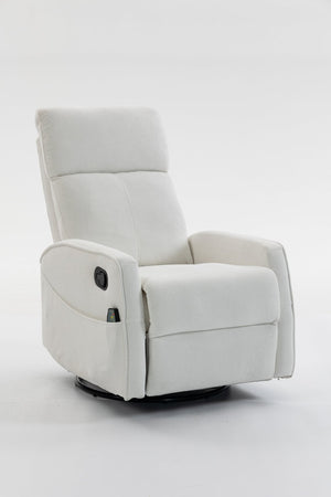 English Elm Short Plush Swivel Recliner Armchair with 360 Degree Rotation for Living Room Cream White W547P437353