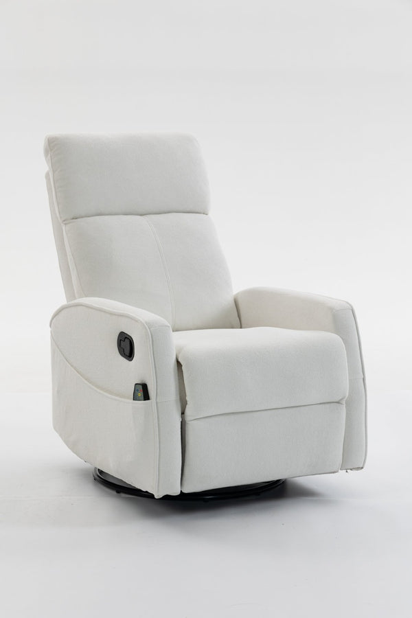 English Elm Short Plush Swivel Recliner Armchair with 360 Degree Rotation for Living Room Cream White W547P437353