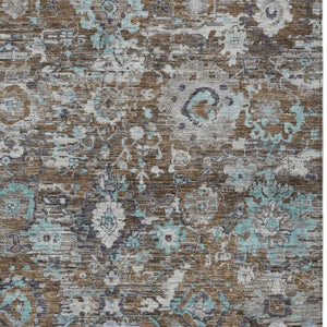 Floral Polyester Area Rug Machine Washable Indoor Outdoor Transitional Patio Living Decor