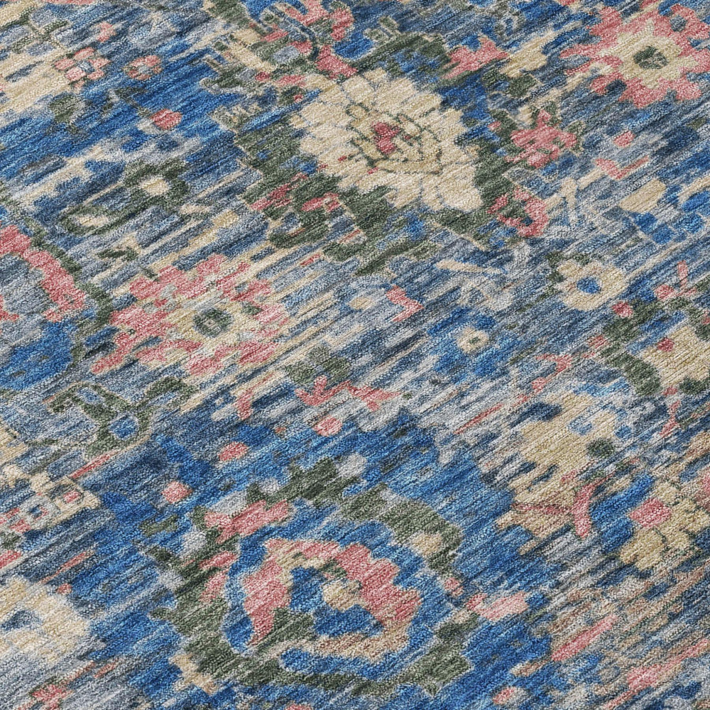 Navy Floral Polyester Area Rug Machine Washable for Indoor Outdoor Patio Entryway Use