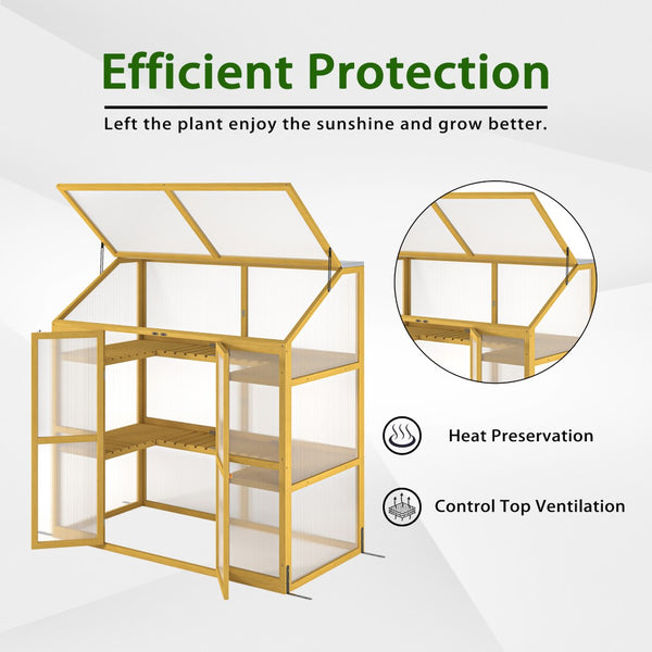English Elm Greenhouse, Pine Frame Cold with Polycarbonate Panels and Hinged Roof for Patio W1850P235934
