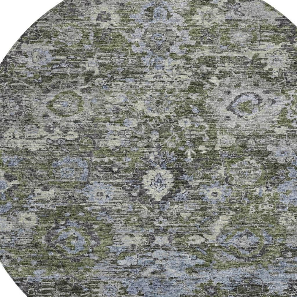 HomeRoots 8' Round Floral Polyester Area Rug Washable Indoor Outdoor Patio Porch Garden 724511