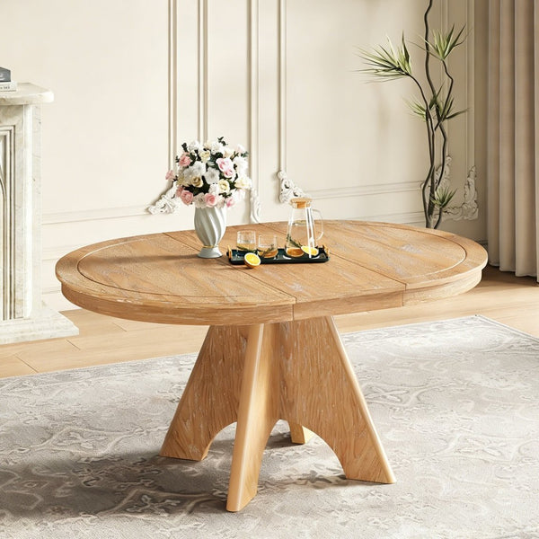 English Elm Trexm Rustic Farmhouse Extendable Dining Table Oak Veneer Drop Leaf Seats Six Natural Wood Wash N715P399861D