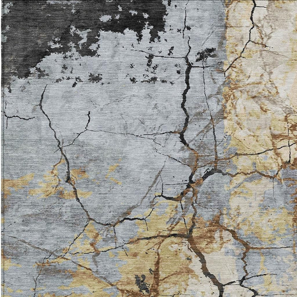 HomeRoots Abstract Washable Polyester Area Rug for Indoor Outdoor Modern Living Spaces Patio Decor 9' x 12' 724543