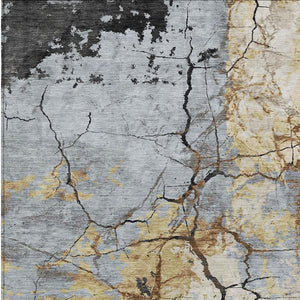 HomeRoots Abstract Washable Polyester Area Rug for Indoor Outdoor Modern Living Spaces Patio Decor 9' x 12' 724543