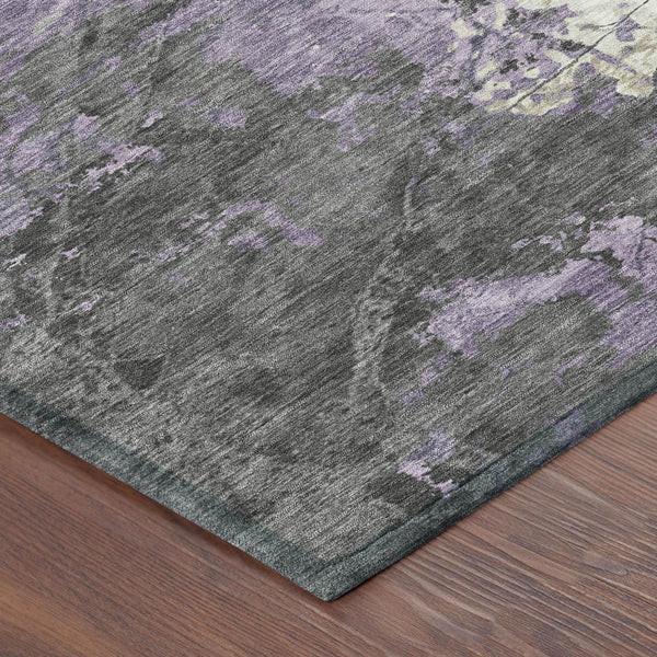 5 X 8 Abstract Plum Washable Polyester Area Rug for Indoor Outdoor Living