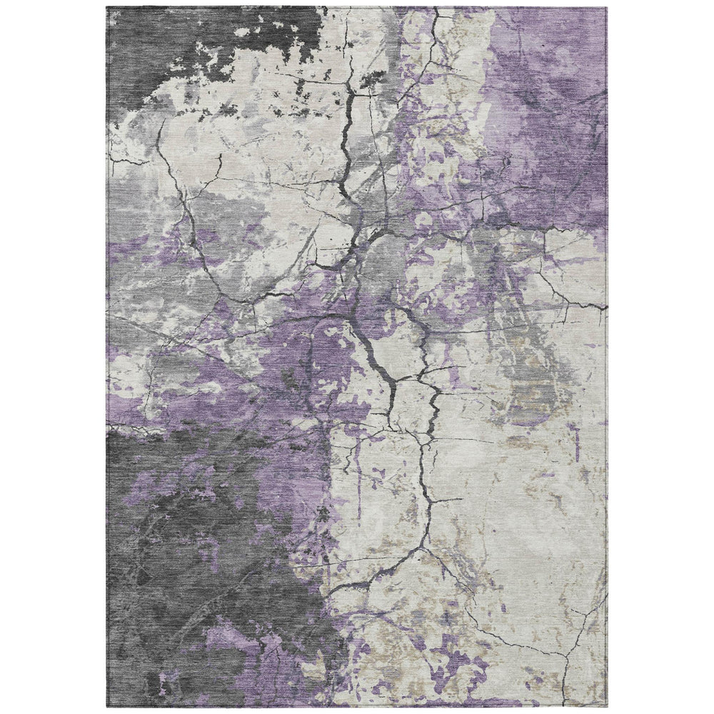 5 X 8 Abstract Plum Washable Polyester Area Rug for Indoor Outdoor Living