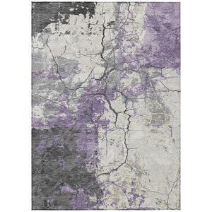 5 X 8 Abstract Plum Washable Polyester Area Rug for Indoor Outdoor Living