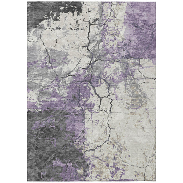 5 X 8 Abstract Plum Washable Polyester Area Rug for Indoor Outdoor Living