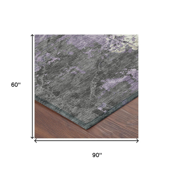 5 X 8 Abstract Plum Washable Polyester Area Rug for Indoor Outdoor Living