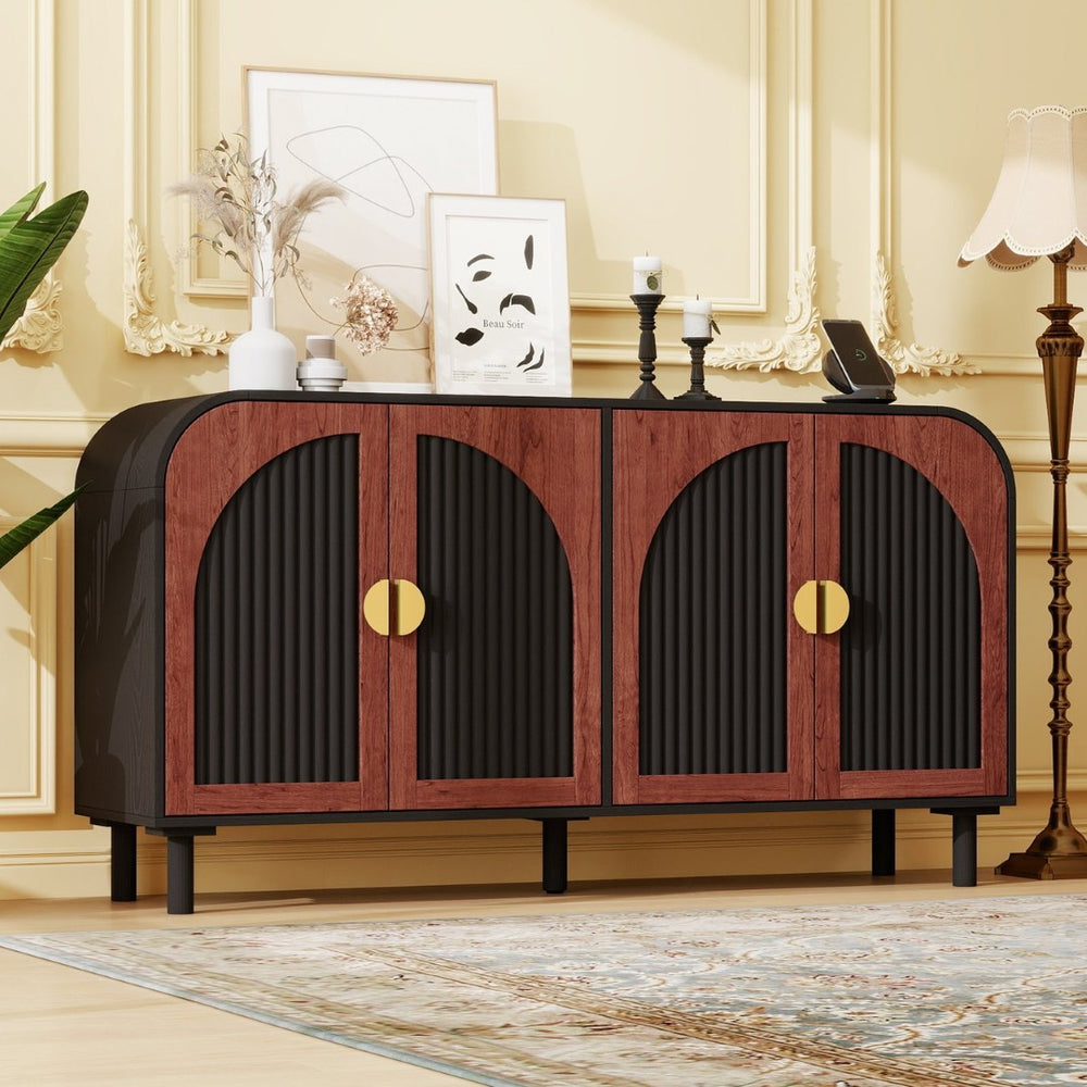 English Elm Vintage Arched Four Door Buffet Cabinet Mdf Wood Grain Finish with Soft Close Hinges W688P389191