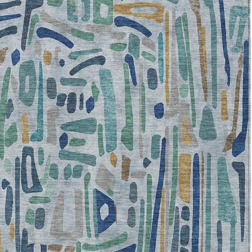 HomeRoots 5x8 Abstract Teal Aqua Polyester Area Rug Machine Washable for Indoor Outdoor Use 724594