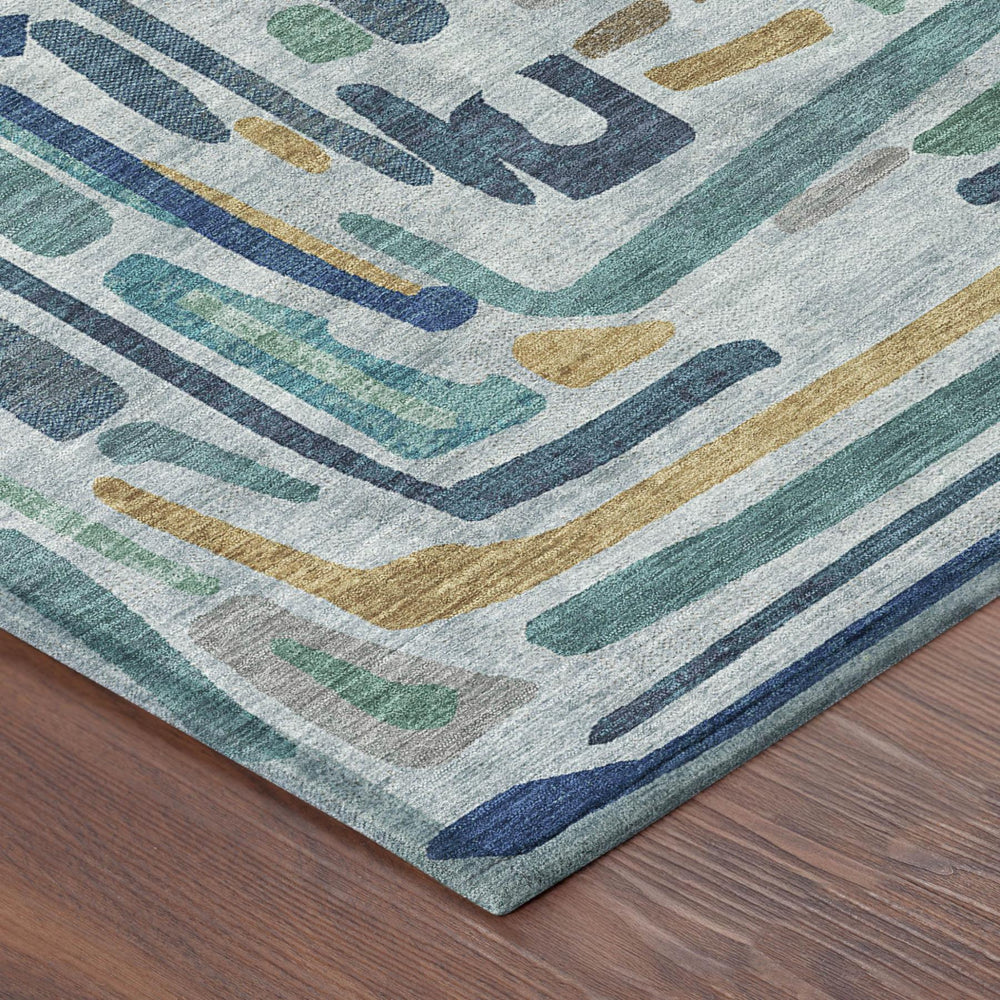 HomeRoots 5x8 Abstract Teal Aqua Polyester Area Rug Machine Washable for Indoor Outdoor Use 724594