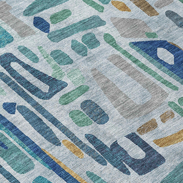 8 Ft Round Teal Aqua Abstract Polyester Area Rug Washable for Patio and Foyer