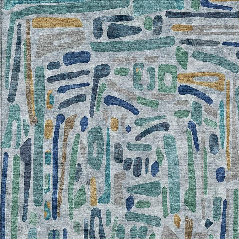 HomeRoots 9 X 12 Teal Aqua Abstract Polyester Indoor Outdoor Washable Area Rug for Patios 724597