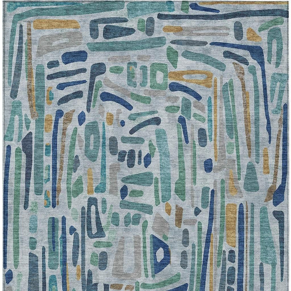 HomeRoots 9 X 12 Teal Aqua Abstract Polyester Indoor Outdoor Washable Area Rug for Patios 724597