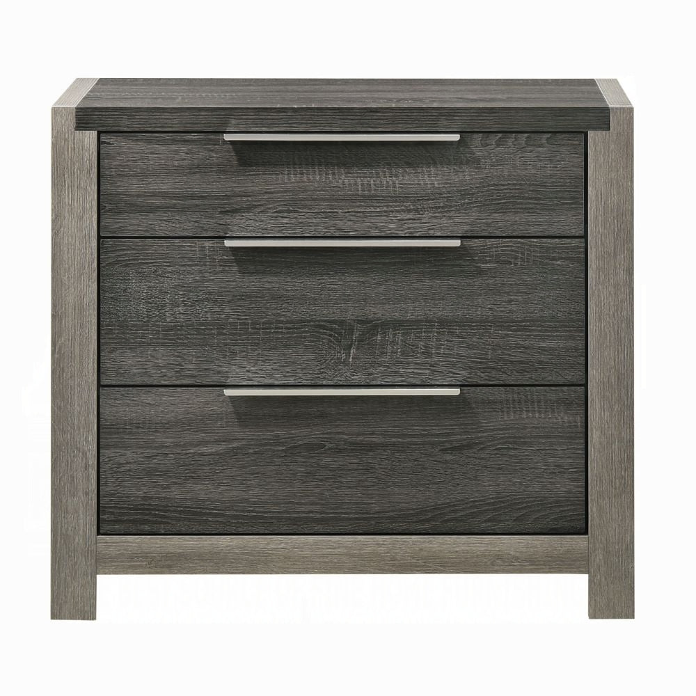 English Elm Contemporary Gray Two-Tone 3-Drawer Nightstand with Long Metal Pulls, Modern Wooden Bedside Table B011P318944