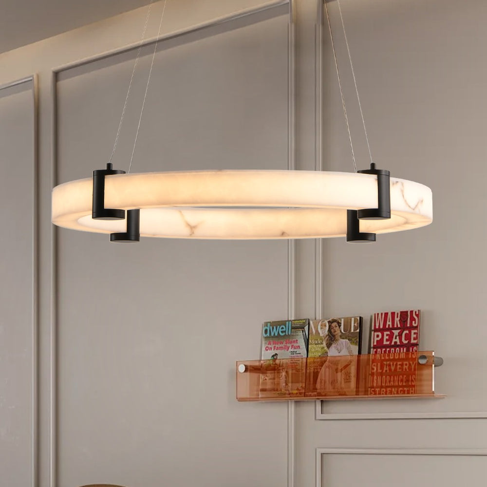 English Elm Modern Marble Resin Ring Pendant Warm Led Glow for Dining Rooms and Kitchen Islands W2312P415972