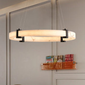 English Elm Modern Marble Resin Ring Pendant Warm Led Glow for Dining Rooms and Kitchen Islands W2312P415972