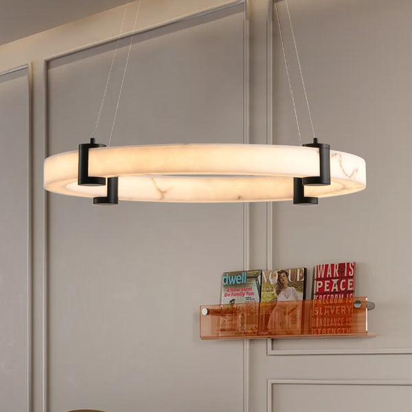 English Elm Modern Marble Resin Ring Pendant Warm Led Glow for Dining Rooms and Kitchen Islands W2312P415972