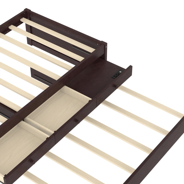 English Elm Twin Triple Metal Bunk Bed Matte Powder Coated Frame with Full Safety Guardrails Espresso W1580S00386