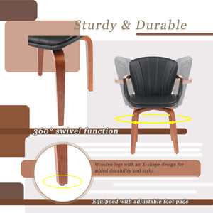 English Elm Mid-Century Bentwood Swivel Dining Chairs Set Of 2 – Stylish Pu Leather Accent Chairs In Black N842P290039B