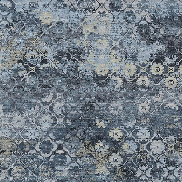 Abstract Washable Polyester Area Rug for Indoor Outdoor Patios and Living Rooms Navy Blue