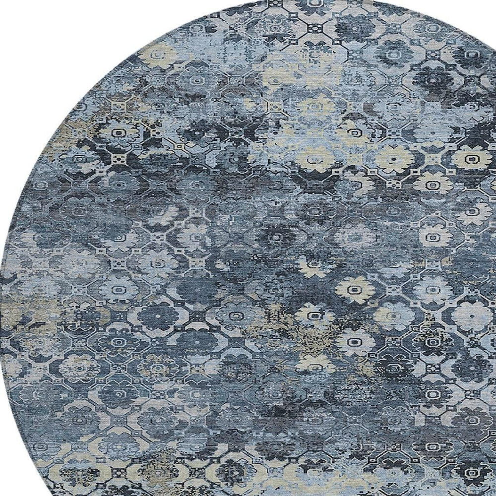 HomeRoots 8 Foot Round Abstract Washable Polyester Rug for Patio Entryway or Living Room 724613
