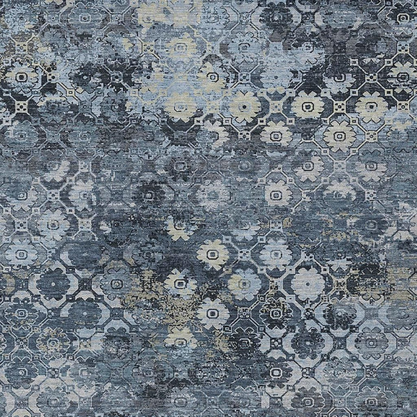 HomeRoots Abstract Washable Polyester Area Rug for Indoor Outdoor Patios and Living Rooms Navy Blue 8' x 10' 724614
